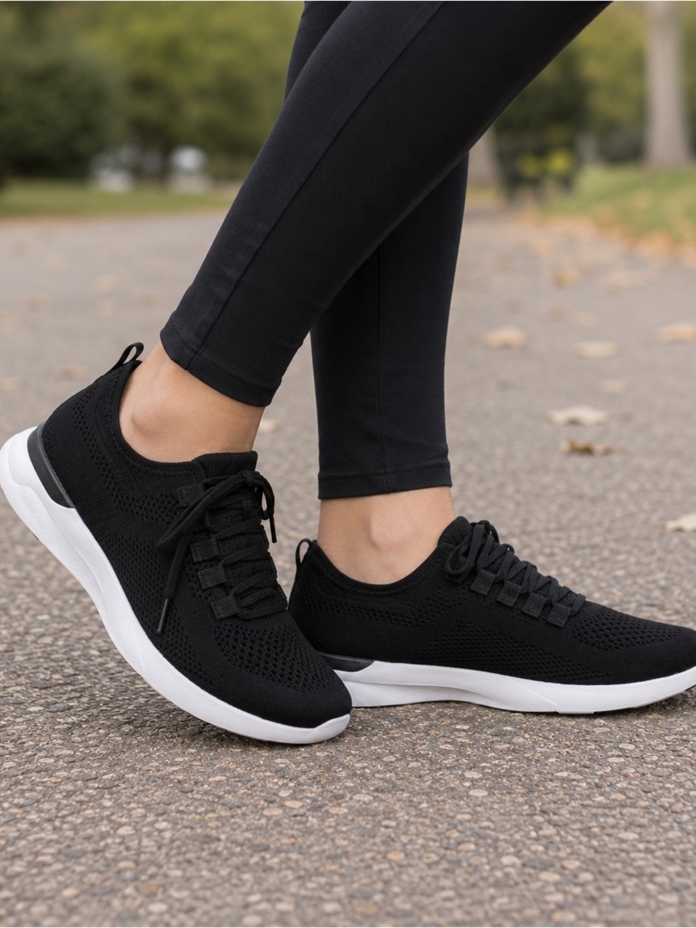 Fabletics Everyday Sneaker Black White Knit Walking Shoes Size 11